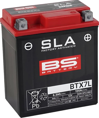 Batería Bs 12 V 6.3 Ah 113x70x130 Btx7l Ytx7 Derecho