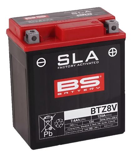 Batería Bs 12 V 7.4 Ah 113x70x130 Btz8v Derecho